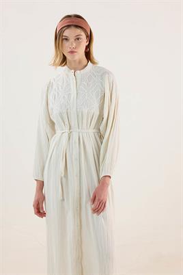 Nakışlı Müslin Elbise Ekru