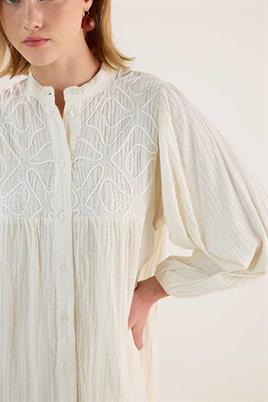 Nakışlı Müslin Elbise Ekru