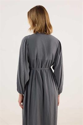 Nakışlı Müslin Elbise Füme