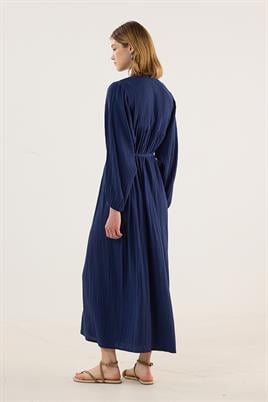 Nakışlı Müslin Elbise Lacivert