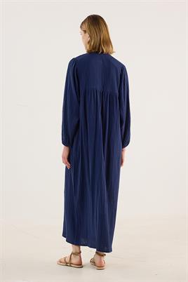 Nakışlı Müslin Elbise Lacivert