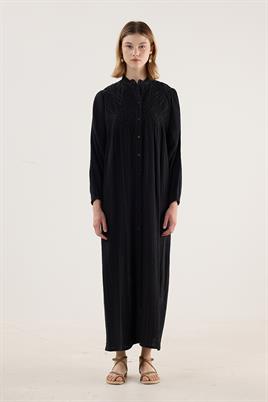 Nakışlı Müslin Elbise Siyah