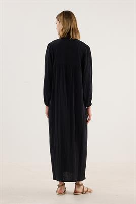 Nakışlı Müslin Elbise Siyah