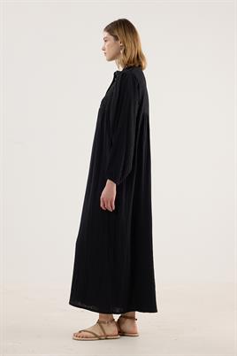Nakışlı Müslin Elbise Siyah