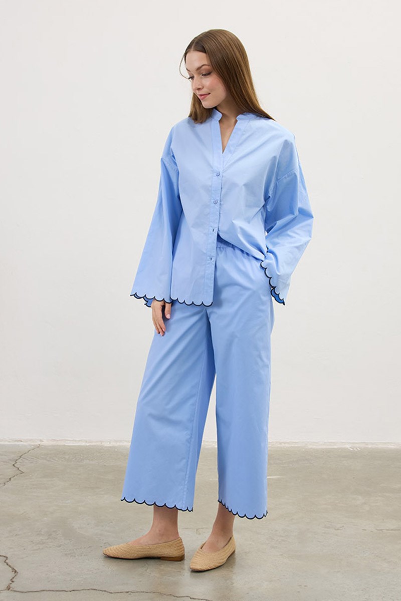 Nakışlı Pamuk Pijama Altı Bebek Mavisi