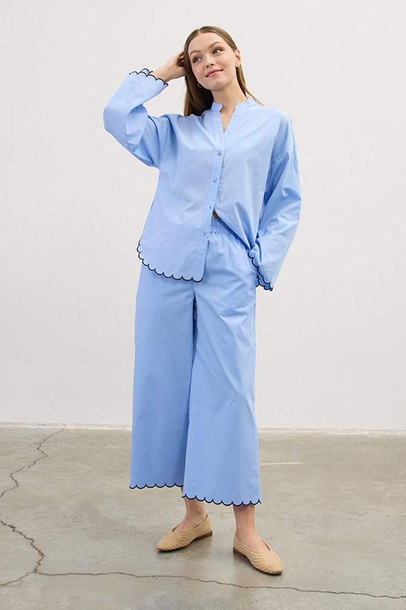 Nakışlı Pamuk Pijama Altı Bebek Mavisi