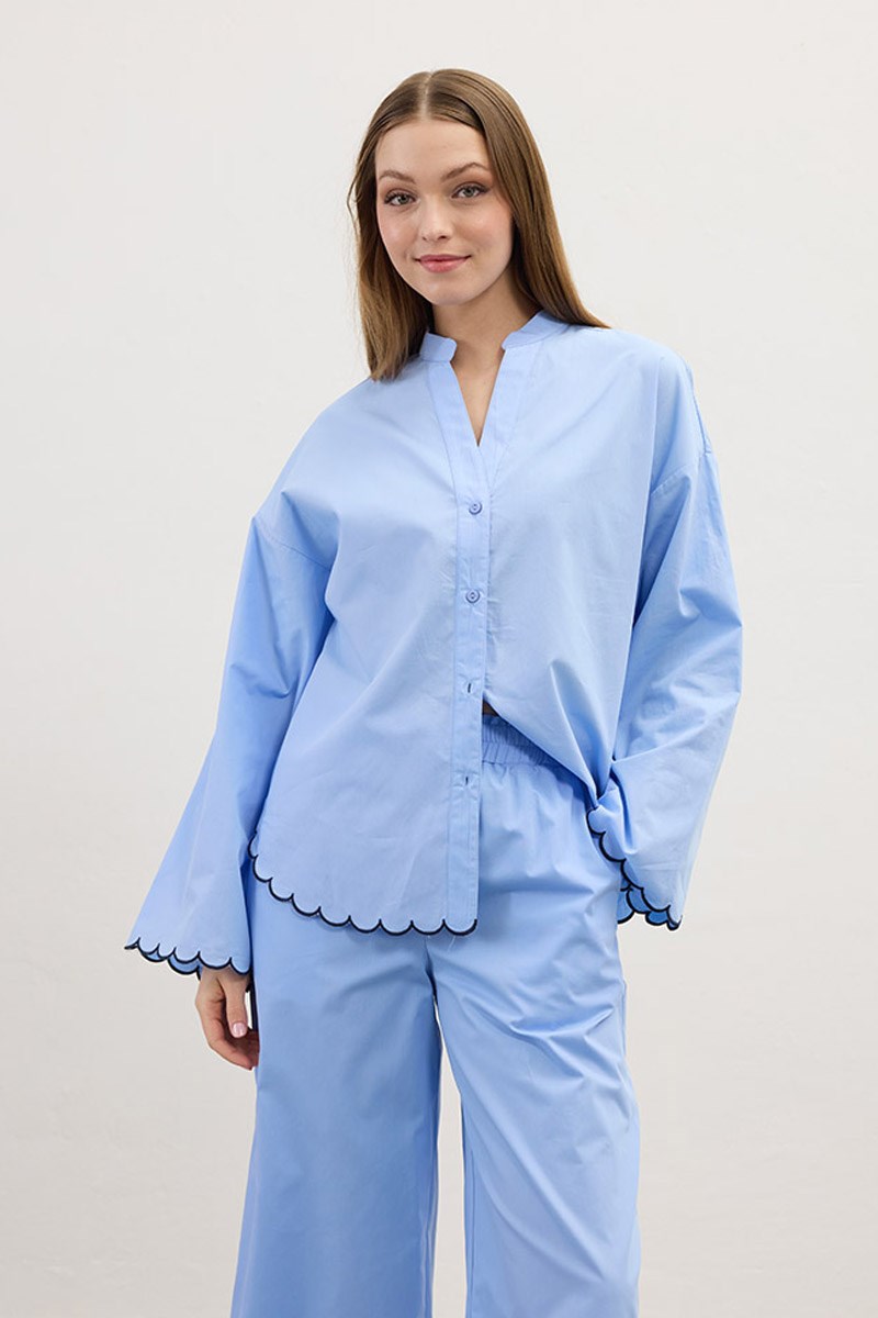 Nakışlı Pamuk Pijama Altı Bebek Mavisi