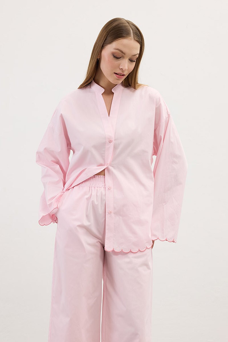 Nakışlı Pamuk Pijama Altı Pudra