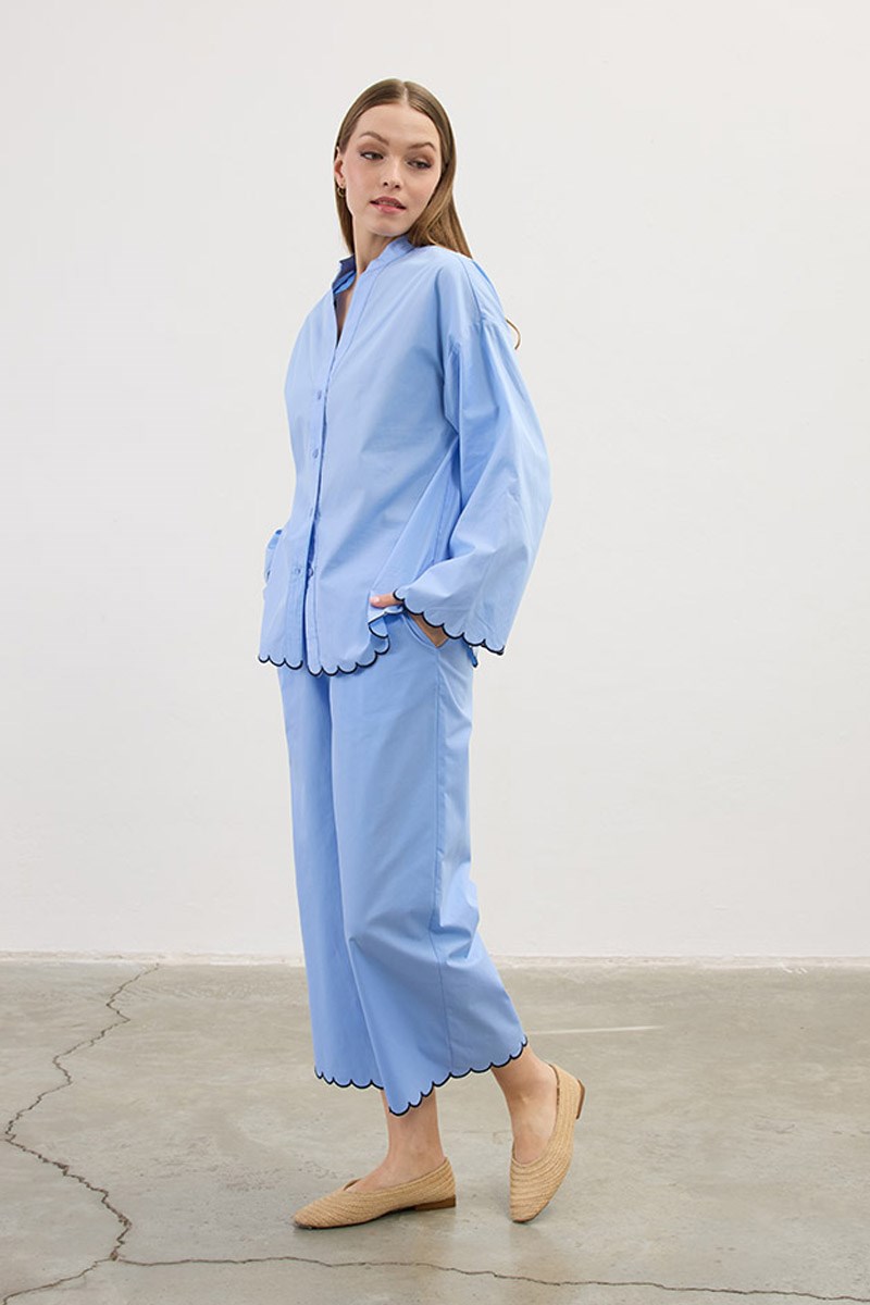 Nakışlı Pamuk Pijama Gömlek Bebek Mavisi