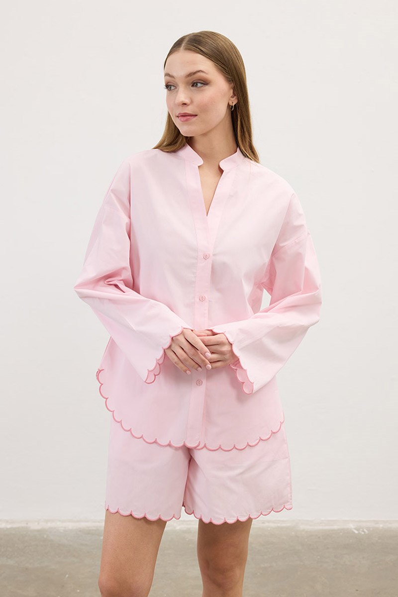 Nakışlı Pamuk Pijama Şort Pudra