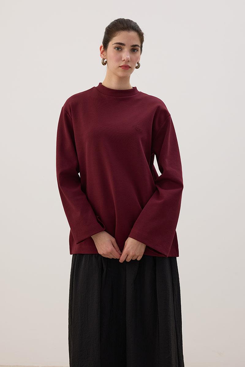 Nakışlı Sweatshirt Bordo