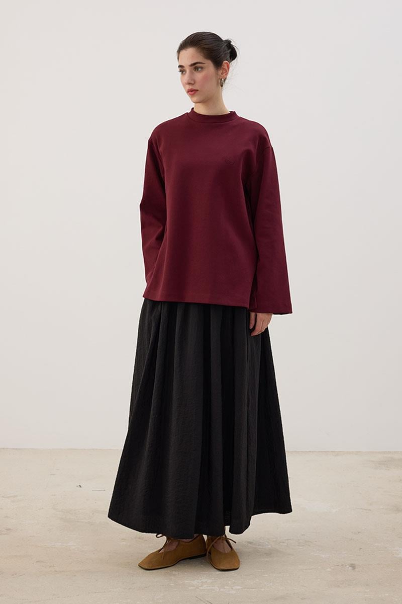 Nakışlı Sweatshirt Bordo