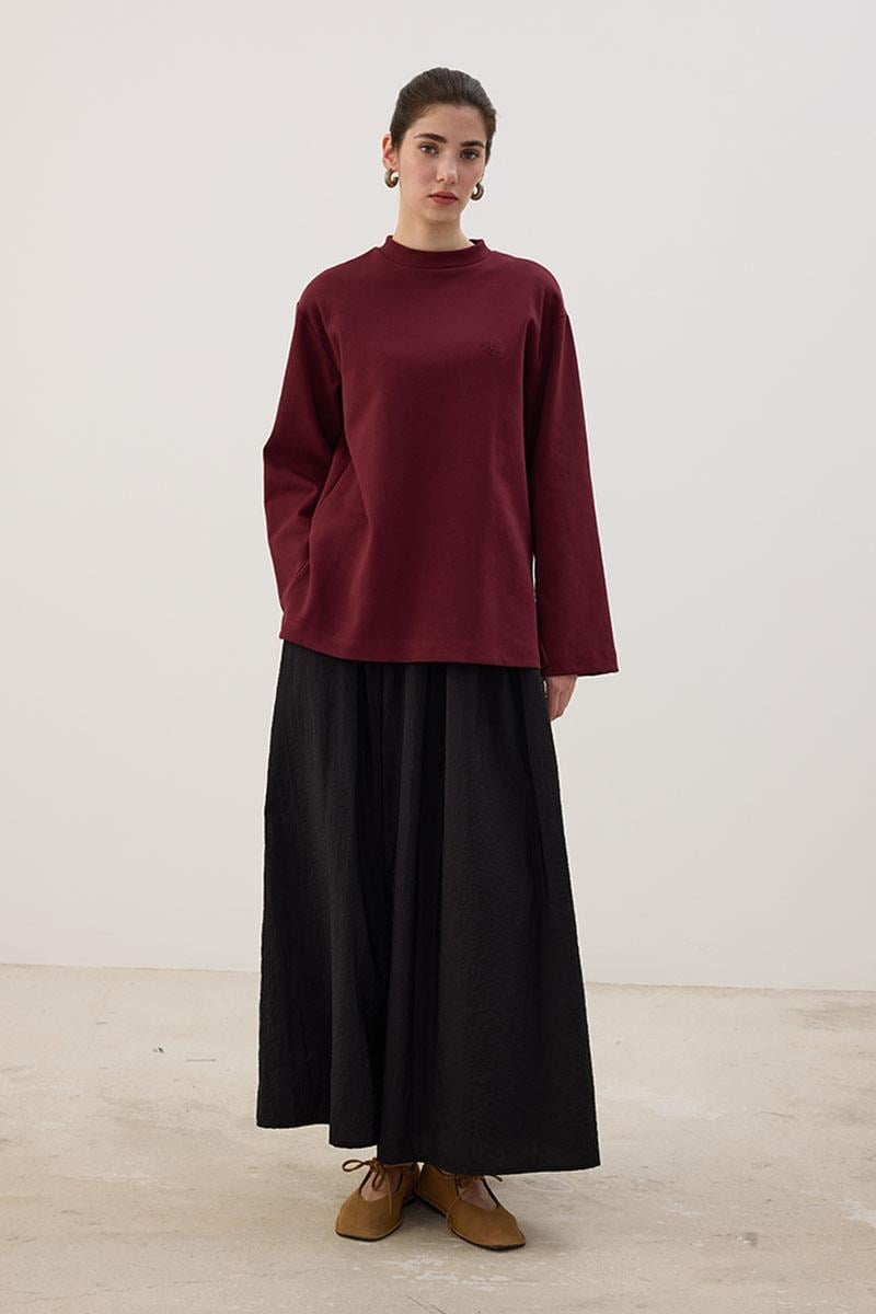 Nakışlı Sweatshirt Bordo