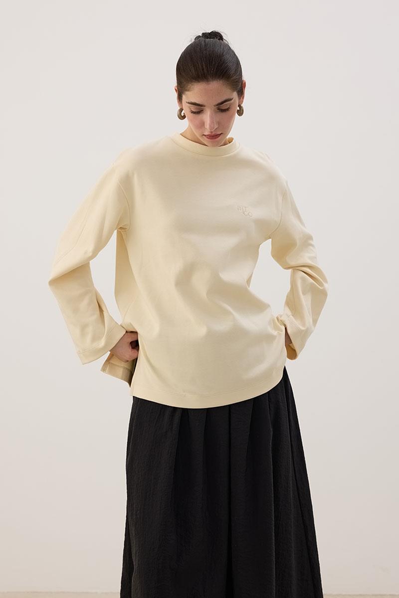 Nakışlı Sweatshirt Krem