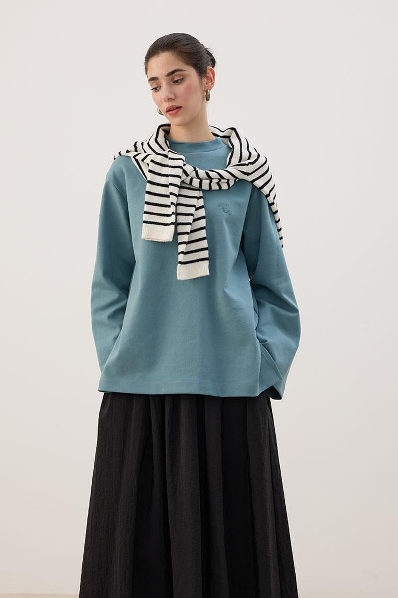 Nakışlı Sweatshirt Retro Mavi