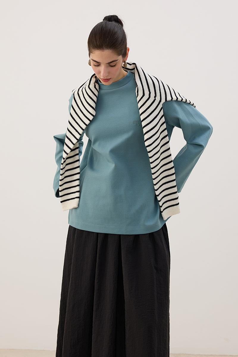 Nakışlı Sweatshirt Retro Mavi