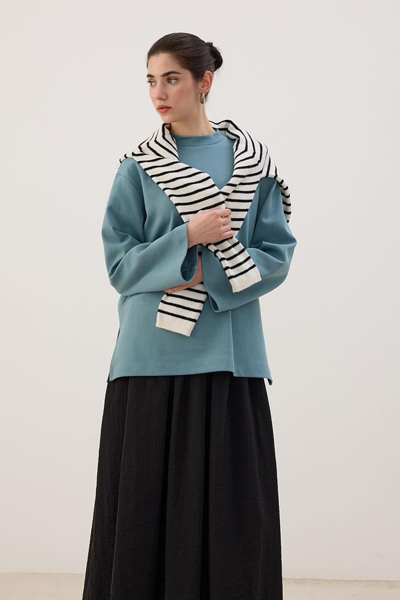 Nakışlı Sweatshirt Retro Mavi