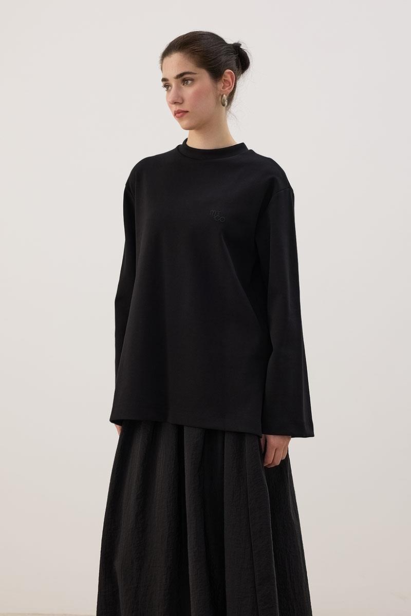 Nakışlı Sweatshirt Siyah