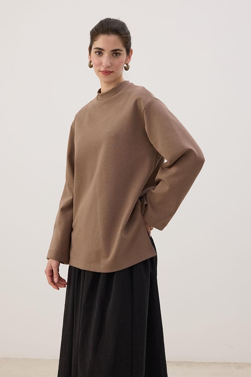 Nakışlı Sweatshirt Vizon