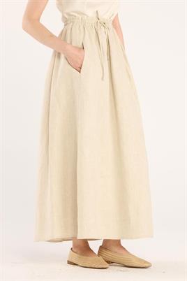 Natürel Cepli %100 Keten Etek, Reglan Bluz, Jazz Şal Kombin