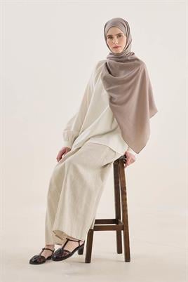 Natürel Cepli %100 Keten Etek, Reglan Bluz, Jazz Şal Kombin