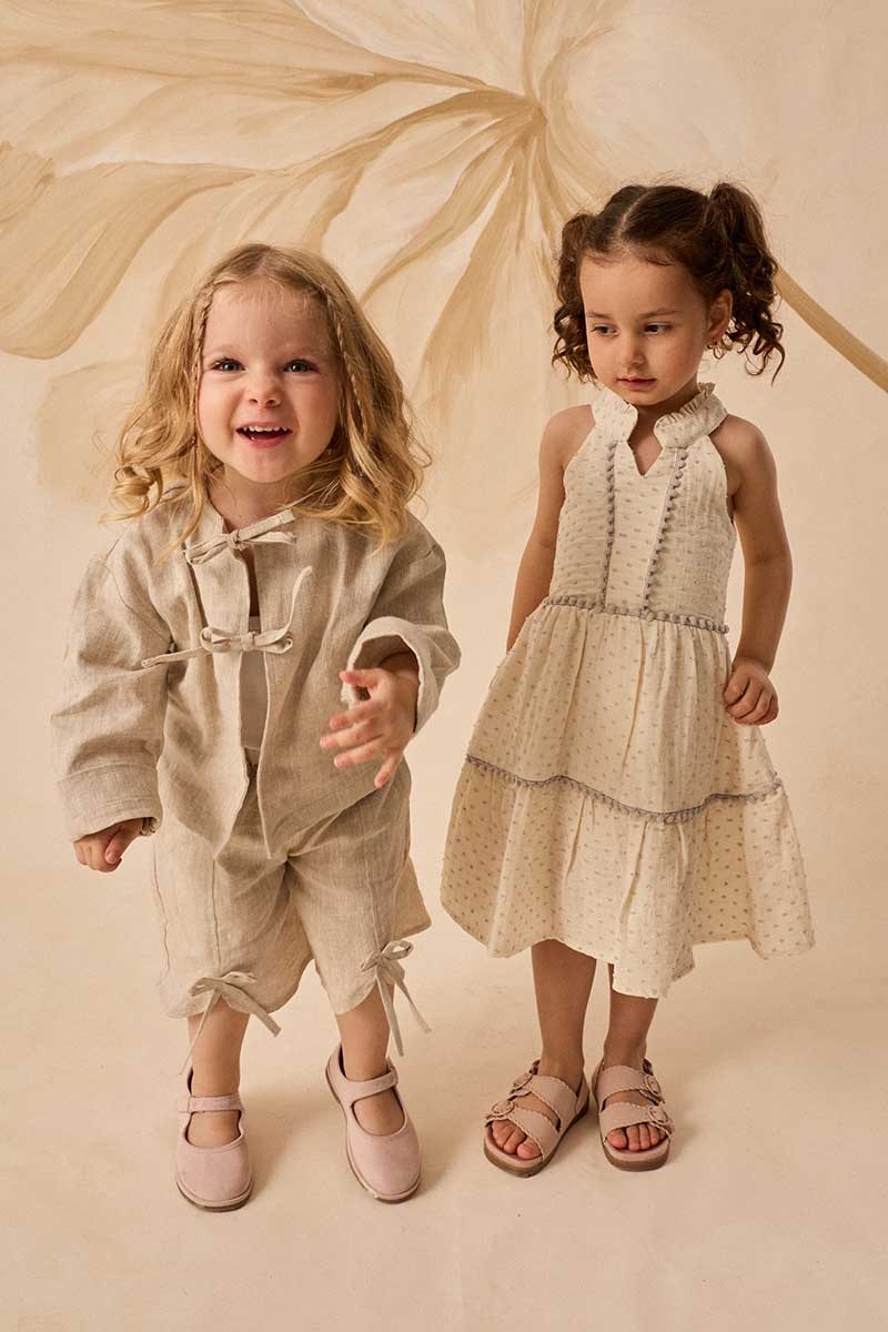Naturel Fiyonklu Çocuk Kimono Naturel
