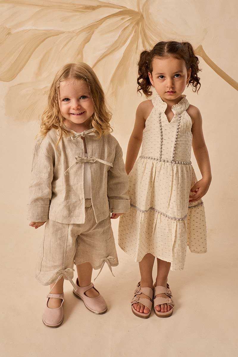 Naturel Fiyonklu Çocuk Kimono Naturel