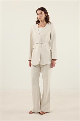 Naturel Keten Blazer Ceket Naturel