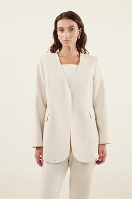 Naturel Keten Blazer Ceket Naturel