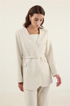 Naturel Keten Blazer Ceket Naturel