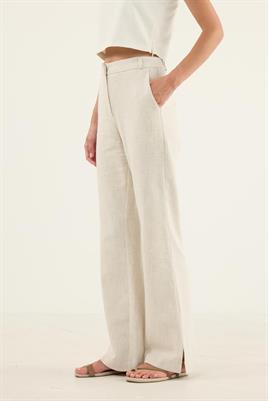 Naturel Keten Flare Pantolon Naturel