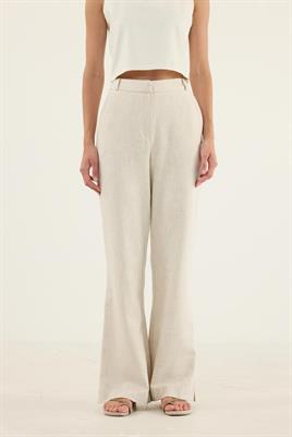 Naturel Keten Flare Pantolon Naturel