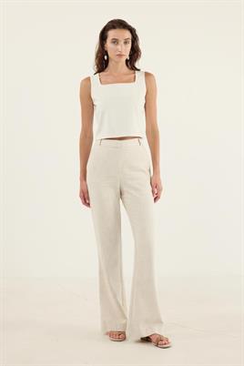 Naturel Keten Flare Pantolon Naturel