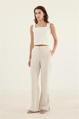 Naturel Keten Flare Pantolon Naturel