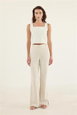 Naturel Keten Flare Pantolon Naturel