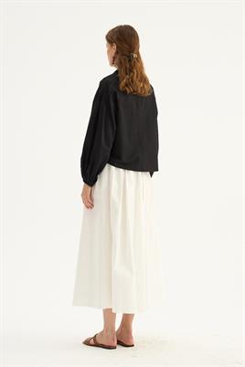 Nervürlü Etek Üstü Bluz Siyah