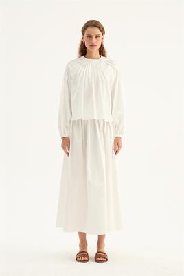 Nervürlü Etek Üstü Bluz Ekru