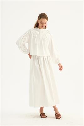 Nervürlü Etek Üstü Bluz Ekru