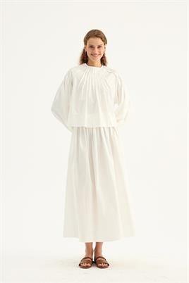 Nervürlü Etek Üstü Bluz Ekru