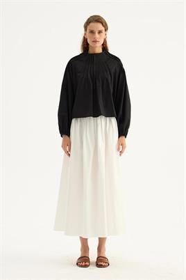 Nervürlü Etek Üstü Bluz Siyah