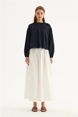 Nervürlü Etek Üstü Bluz Lacivert
