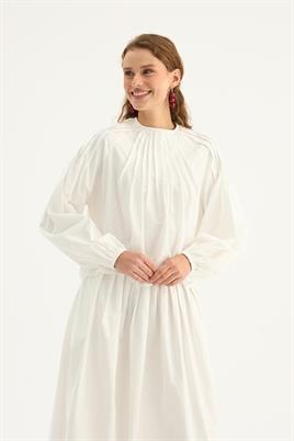 Nervürlü Etek Üstü Bluz Ekru