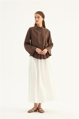 Ön pileli bluz Acı kahve