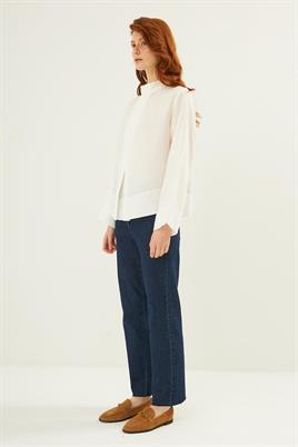 Ön pileli bluz Ekru