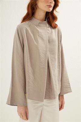 Ön pileli bluz Taş