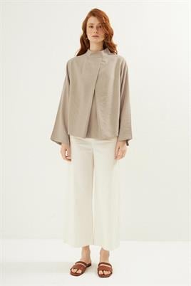 Ön pileli bluz Taş