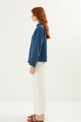 Ön pileli bluz İndigo