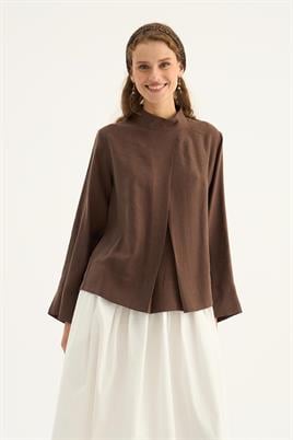 Ön pileli bluz Acı kahve