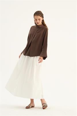 Ön pileli bluz Acı kahve