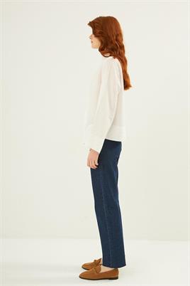 Ön pileli bluz Ekru